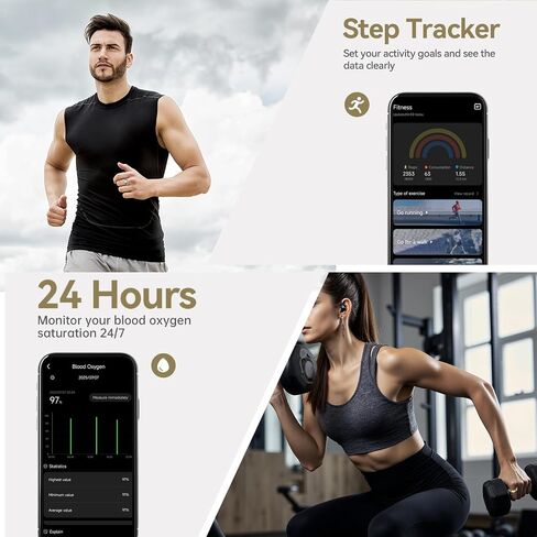 Smart Ring for Women & Men, Fitness Tracker with Heart Rate, Blood Oxygen, Sleep Monitoring, Long-Lasting Battery, IP68 Waterproof, Compatible with iPhone & Android (Gold, #7) in Saudi Arabia