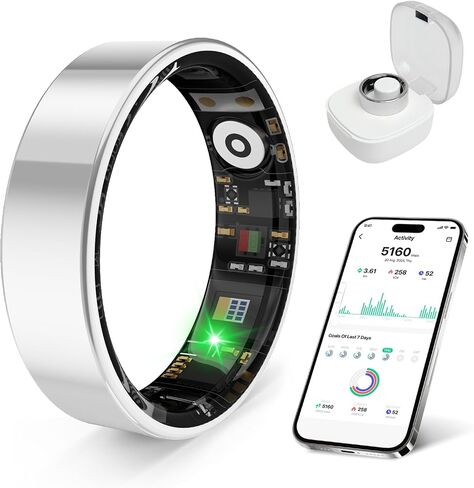 New Health Tracking Smart Ring with Sleep Stress Exercise Monitor, IP68 Waterproof, Long Battery Life, No Subscription, Compatible with iOS Android (Palmi Silver, 10) in Saudi Arabia
