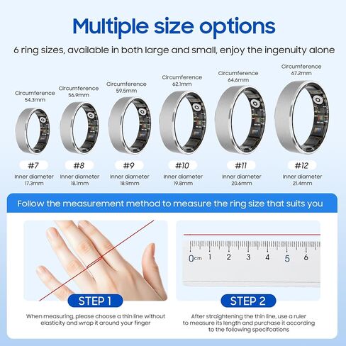 New Health Tracking Smart Ring with Sleep Stress Exercise Monitor, IP68 Waterproof, Long Battery Life, No Subscription, Compatible with iOS Android (Palmi Silver, 10) in Saudi Arabia