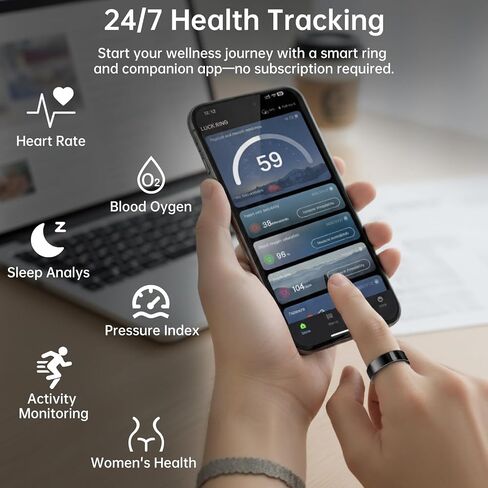 Smart Ring for Women & Men, Fitness Tracker Ring with Heart Rate Monitor, HRV, Sleep Tracking, No Subscription Fee, 10ATM Waterproof Activity Ring for iOS & Android (Gold, #6) in Saudi Arabia