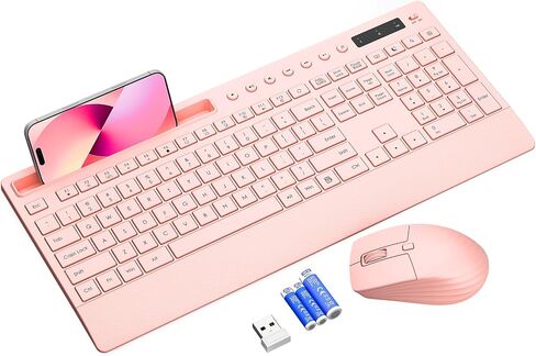 Trueque Wireless Keyboard and Mouse Combo, Full Size with Palm Rest | Quiet Typing, Phone Holder, Multimedia Keys, Power Switches, Batteries Included, 2.4GHz USB, KM31 Set for Windows, ChromeOS in Saudi Arabia