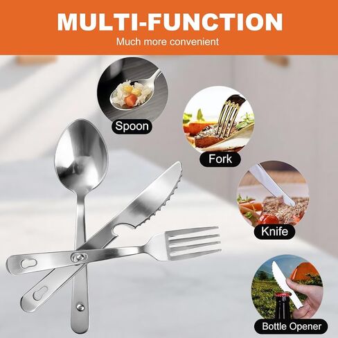 Travel Utensils with Pouch, 4-in-1 Silverware Set 3-Pack with Portable Stainless Steel Spoon, Fork, Knife & Bottle Opener Combo, Cutlery Set for Camping, Hiking, Picnic, Gadgets, Lunch Box for Men in Saudi Arabia