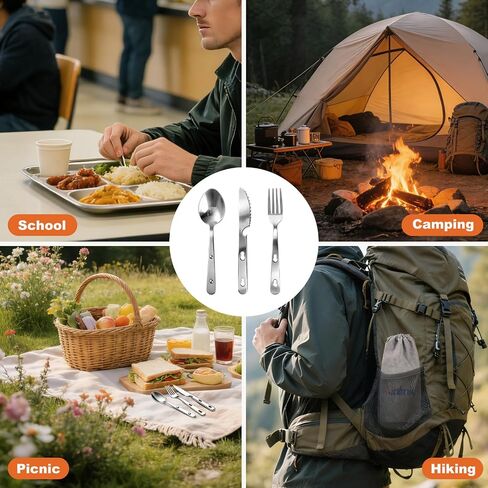 Travel Utensils with Pouch, 4-in-1 Silverware Set 3-Pack with Portable Stainless Steel Spoon, Fork, Knife & Bottle Opener Combo, Cutlery Set for Camping, Hiking, Picnic, Gadgets, Lunch Box for Men in Saudi Arabia