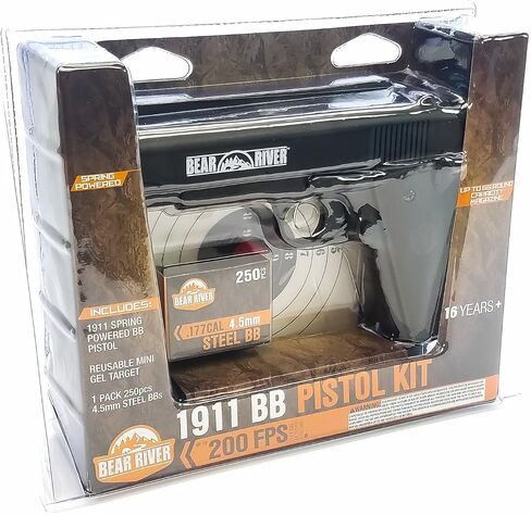 Barra 1911 BB Gun Kit – Spring-Powered .177 Cal Pistol with Large Magazine, 200 FPS, Gel Target & 250 BBS – No CO2 Needed in Saudi Arabia