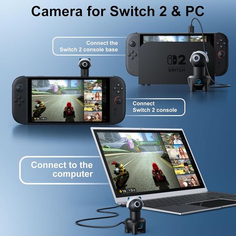 HONCAM Plug and Play Camera for Nintendo Switch 2 & PC, Zero Delay USB-C HD Camera with Cute Privacy Cover, Detachable & Lightweight Portable for Interactive Gaming, Black in Saudi Arabia