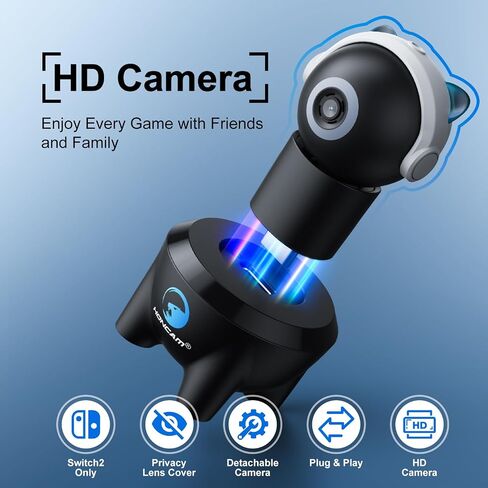 HONCAM Plug and Play Camera for Nintendo Switch 2 & PC, Zero Delay USB-C HD Camera with Cute Privacy Cover, Detachable & Lightweight Portable for Interactive Gaming, Black in Saudi Arabia
