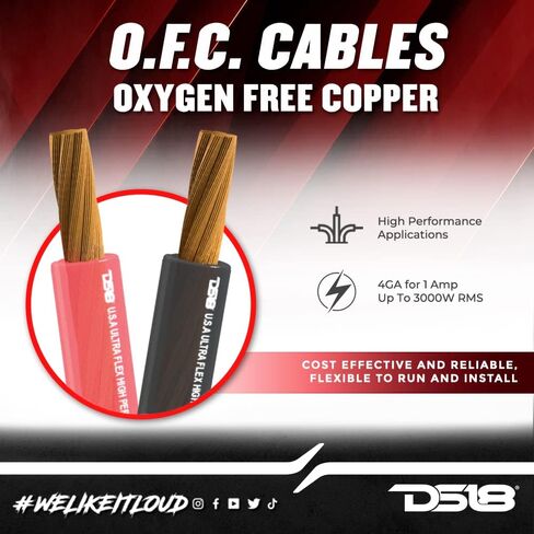 DS18 PW-OFC4GA-5BK/20RD Ultra Flex Power Wire OFC 4 Gauge, 5ft-Black and 20ft-Red - Power Amplifier Wiring Kit in Saudi Arabia