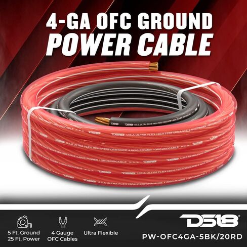 DS18 PW-OFC4GA-5BK/20RD Ultra Flex Power Wire OFC 4 Gauge, 5ft-Black and 20ft-Red - Power Amplifier Wiring Kit in Saudi Arabia