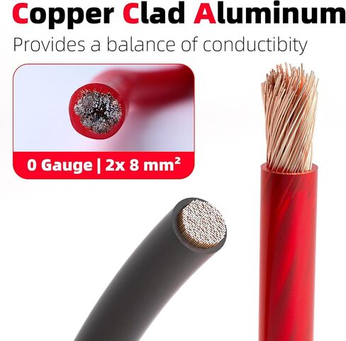 0 Gauge Wire CCA Battery Cable - for Automotive Power Ground, Car Audio, RV, Amp Wiring Kit 26 feet Each- Black/Red with 52FT Cable Sleeves (26 FT Black +26 FT Red +52FT Cable Sleeves, 1/0 Gauge Wire) in Kuwait