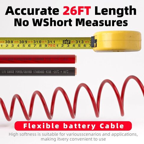0 Gauge Wire CCA Battery Cable - for Automotive Power Ground, Car Audio, RV, Amp Wiring Kit 26 feet Each- Black/Red with 52FT Cable Sleeves (26 FT Black +26 FT Red +52FT Cable Sleeves, 1/0 Gauge Wire) in Kuwait