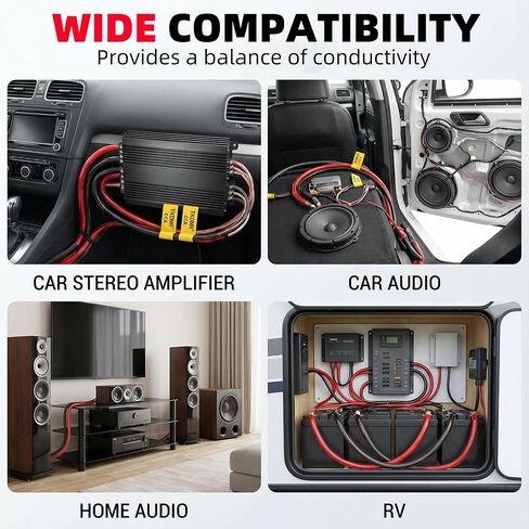 0 Gauge Wire CCA Battery Cable - for Automotive Power Ground, Car Audio, RV, Amp Wiring Kit 26 feet Each- Black/Red with 52FT Cable Sleeves (26 FT Black +26 FT Red +52FT Cable Sleeves, 1/0 Gauge Wire) in Kuwait