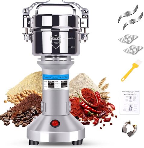 550g Electric Grain Mill Grinder, 304 Stainless Steel Flour Mill, 2000W High Speed Spice Grinder, Electric Grain Mill for Dry Wheat, Oats, Corn, Pepper and Coffee Beans in Saudi Arabia