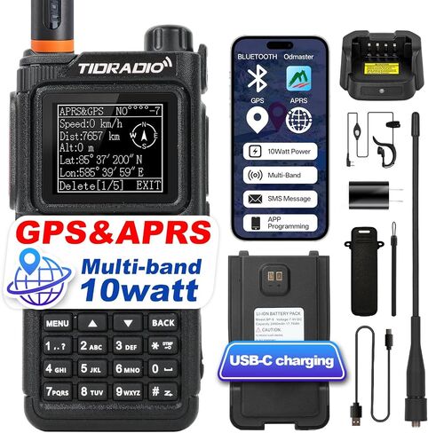 TIDRADIO TD-H9 10Watt Multi-Band GPS&APRS Ham Radio Capable of Bluetooth Connectivity; Wireless Programming; Frequency Spectrum Analysis;SMS Message Text; NOAA Weather Receiver Handheld Two Way Radio in Kuwait