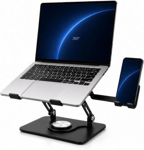 2-in-1 Laptop Stand with Phone Holder, 360° Swivel Laptop Riser for Desk | Fits 10-16 Inch Laptops, Height and Angle Adjustment, Carbon Steel Frame, Silicone Contact Pads, Fold-Flat Storage, 1 Pack in Kuwait