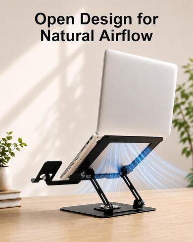 2-in-1 Laptop Stand with Phone Holder, 360° Swivel Laptop Riser for Desk | Fits 10-16 Inch Laptops, Height and Angle Adjustment, Carbon Steel Frame, Silicone Contact Pads, Fold-Flat Storage, 1 Pack in Kuwait