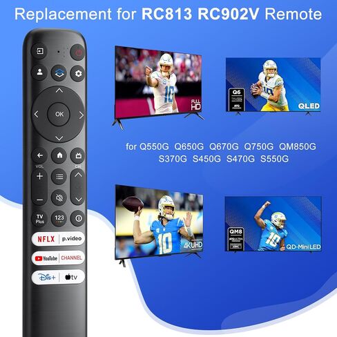 Replacement Only for TCL Google TV Remote Control,RC813 Compatible with TCL QM8/QM7/S5/S4/S3/Q7/Q6/Q5 4K UHD HDR LED QLED QD-Mini LED Full-HD Smart TVs in Saudi Arabia