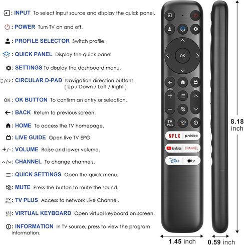 Replacement Only for TCL Google TV Remote Control,RC813 Compatible with TCL QM8/QM7/S5/S4/S3/Q7/Q6/Q5 4K UHD HDR LED QLED QD-Mini LED Full-HD Smart TVs in Saudi Arabia