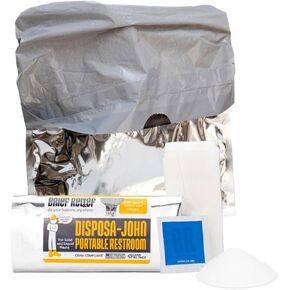 مرحاض محمول من Disposa-John (50 عبوة) - متين ولا يسبب التسرب - يشتمل على حقيبة خارجية وداخلية، ومسحوق تبلور فوري للبول/البراز، ومناديل مبللة، وTP (البناء، وأطقم الهواء الطلق، والمواقع النائية) in Kuwait