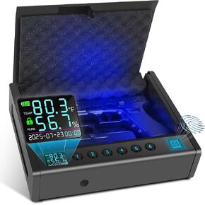 Upgraded Biometric Gun Safe for Handguns, Heavy Duty Fingerprint Handgun Safety Device for Home Bedside Nightstand Car, with LCD of Temp Humidity Time Date in Saudi Arabia