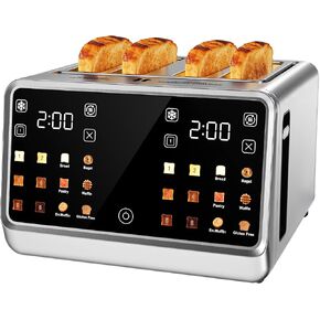 Smart Toaster 4 Slice with Dual Touchscreen & Independent Controls, 1800W Stainless Steel, Wide Slots for 6 Bread Types & Toast Settings,Single-Slice Modes, Defrost, Reheat in Saudi Arabia