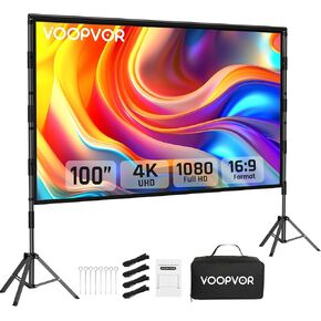 100 Inch Projector Screen with Stand, Portable Indoor Movie Screen | 100-inch projector screen with stable square tube stand, portable design, quick setup and carry bag for indoor & outdoor in Saudi Arabia