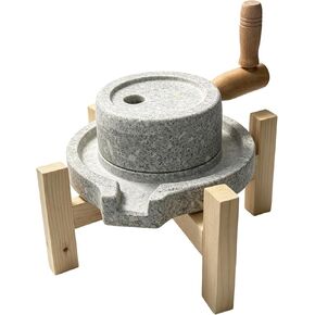 Natural Granite Stone Grain Mill, Handmade Grinder for Dry and Wet Grinding, Traditional Manual Grinding Tool with Wooden Stand in Saudi Arabia