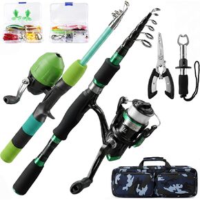 Family Fishing Pole Combo 2PCS Parent-Child Portable Travel Fishing Kit | 6.89FT+4.92FT Telescopic Fishing Rod Spinning Reel Spincast Reel Baits Pliers Fish Lip Gripper Gift for Adults Kids Youth in Saudi Arabia