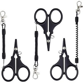 3 PCS Fishing Scissors, Stainless Steel Fishing Line Cutter &braided Line Cutter, Cutters with Titanium Coating-Fishing with Hook and Retractable Coil Lanyards Fishing Accessories (Black) in Kuwait
