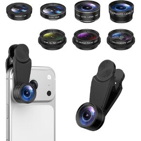 AMIR 7 in 1 Phone Camera Lens Kit with 2X Telephoto, 0.63X Wide Angle, 15X Macro, 198° Fisheye, CPL Filter, Star & Kaleidoscope Lens, HD Mobile Lens Set for iPhone, Samsung & Smartphones in Saudi Arabia