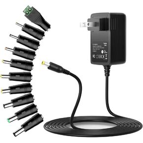 Belker 12V 3A 2.5A AC DC Adapter 36W Power Supply with 10 Tips | Wall Charger for 12 Volt Household Electronics LED Strip Light CCTV Security Camera Router Speaker - 3A 3000mA Max in Saudi Arabia