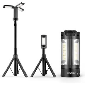 OGERY Rechargeable 10000mAh Camping Light with Stand | 6.0 ft Max Height, Cordless Work Light with 3 LED Lamp Heads, 2200 Lumens Emergency Flashlight with Detachable Tripod in Saudi Arabia