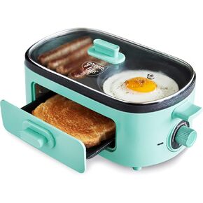 GreenLife 3-in-1 Breakfast Maker Station, Healthy Ceramic Nonstick Dual Griddles for Eggs Meat Sausage Bacon Pancakes and Breakfast Sandwiches, 2 Slice Toast Drawer, Easy-to-use Timer, White in Saudi Arabia