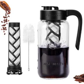 Cold Brew Coffee Maker Glass, 2 pcs 64 oz Mason Jar Pitcher | Airtight, Leakproof, Fridge Safe, Dishwasher Safety, Ergonomic Handle, Pour Spout Lid, for Iced Coffee, Lemonade, Ice Tea in Saudi Arabia