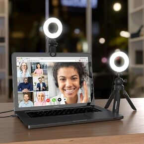 Ring Light with Tripod and Clamp, [3 Color, 5 Brightness & Timer] USB Plug Clip On Lights for Laptop Working Distance Learning Zoom Call Self Broadcasting Live Streaming Video Conference Lighting in Saudi Arabia