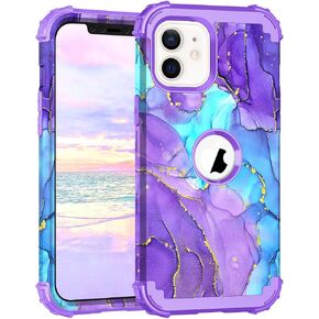 Hocase Heavy Duty Case for iPhone SE 2022/2020, Blue Purple Marble | Shockproof Protection Soft Silicone Rubber+Hard Plastic Bumpers Hybrid Protective Case for Women & Girls in Saudi Arabia