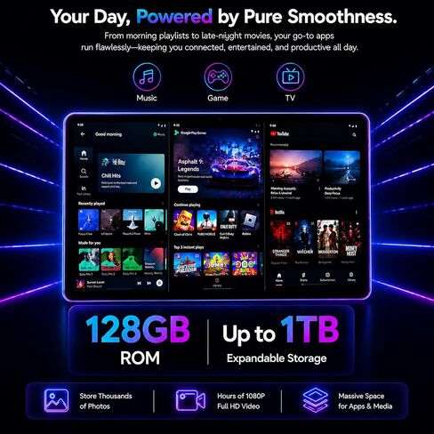 2026 Android 16 Tablet 11 Inch, 30GB+128GB 1TB Expand, 7800mAh Large Battery, Wi‑Fi 6 & BT 5.4, Widevine L1, Face Unlock, HD IPS Touchscreen, Dual Camera, Black in Saudi Arabia