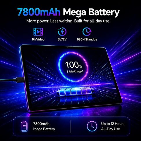 2026 Android 16 Tablet 11 Inch, 30GB+128GB 1TB Expand, 7800mAh Large Battery, Wi‑Fi 6 & BT 5.4, Widevine L1, Face Unlock, HD IPS Touchscreen, Dual Camera, Black in Saudi Arabia