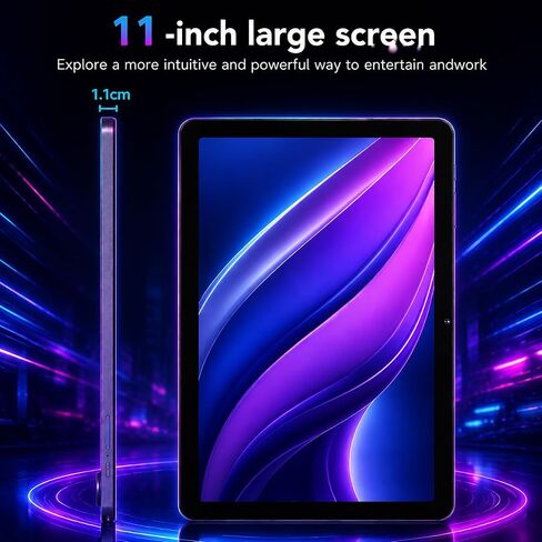 2026 Android 16 Tablet 11 Inch, 30GB+128GB 1TB Expand, 7800mAh Large Battery, Wi‑Fi 6 & BT 5.4, Widevine L1, Face Unlock, HD IPS Touchscreen, Dual Camera, Black in Saudi Arabia