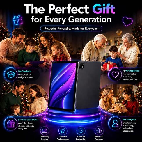 2026 Android 16 Tablet 11 Inch, 30GB+128GB 1TB Expand, 7800mAh Large Battery, Wi‑Fi 6 & BT 5.4, Widevine L1, Face Unlock, HD IPS Touchscreen, Dual Camera, Black in Saudi Arabia