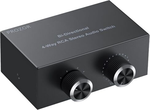 PROZOR RCA Stereo Audio Switcher - 2 in 1 Out R/L Stereo Audio Switch, 1 in 2 Out Stereo Audio Switcher Selector with Mute Button and No External Power Required (Black 2-1) | RCA L/R Stereo Switch with Volume Control, Mute Button, Passive Design and No Ex in Kuwait