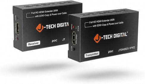 J-Tech Digital HDMI Extender Over CAT5e/6/7 with PoC 1080P@60Hz up to 165ft, HDMI Balun Over Single Ethernet Supports EDID Copy Compatible with Dolby Digital DTS [JTDHDEX-1PV2] in Kuwait