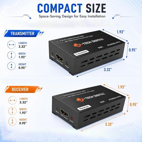 J-Tech Digital HDMI Extender Over CAT5e/6/7 with PoC 1080P@60Hz up to 165ft, HDMI Balun Over Single Ethernet Supports EDID Copy Compatible with Dolby Digital DTS [JTDHDEX-1PV2] in Kuwait