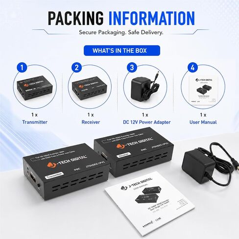 J-Tech Digital HDMI Extender Over CAT5e/6/7 with PoC 1080P@60Hz up to 165ft, HDMI Balun Over Single Ethernet Supports EDID Copy Compatible with Dolby Digital DTS [JTDHDEX-1PV2] in Kuwait