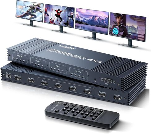4K@60Hz HDMI Switch Splitter 4 in 2 Out w/Remote, Optical Audio and 3.5mm | HDMI Matrix Switch Supports Audio Extractor, Auto Downscaler, HDMI2.0, HDCP2.2 and 3D for PS5, Xbox, TV and Monitor in Kuwait
