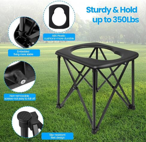 15.6'' Portable Toilet for Camping, Ultralight Foldable Camping Toilet 2-Second Setup, 350LBS Portable Potty for Adults, Compact for Camping, Hiking, RV Travel, Trucker, Fishing, Beach, Outdoor Use in Saudi Arabia