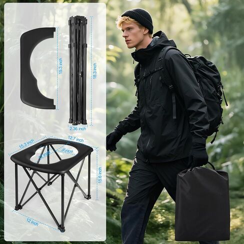 15.6'' Portable Toilet for Camping, Ultralight Foldable Camping Toilet 2-Second Setup, 350LBS Portable Potty for Adults, Compact for Camping, Hiking, RV Travel, Trucker, Fishing, Beach, Outdoor Use in Saudi Arabia