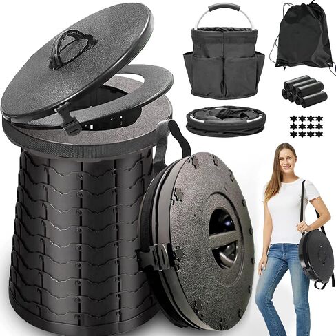 ALEVMOOM XXL Portable Toilet for Camping,880lbs Capacity,19.7" H Adjustable Outdoor Toilet with 7 Garbage Bags,Porta Potty for Adults,Collapsible Luggable Loo for Camping in Saudi Arabia