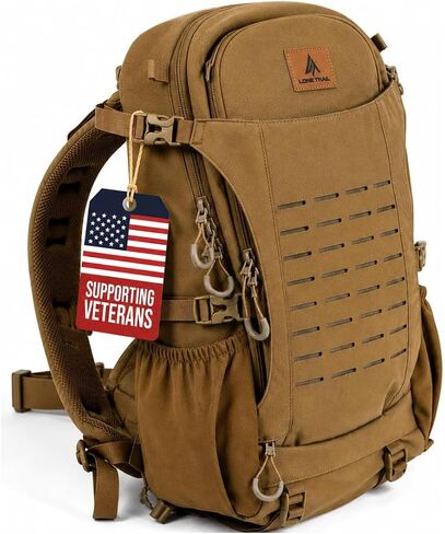 Lone Trail SB1 25L Silent Hunting Backpack - Bow and Rifle Carry System | Quiet brushed fabric day pack, waterproof rain cover included, MOLLE webbing, organized storage for deer and elk hunts in Saudi Arabia