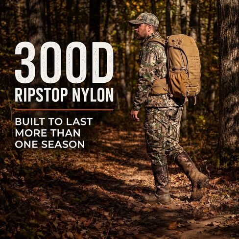 Lone Trail SB1 25L Silent Hunting Backpack - Bow and Rifle Carry System | Quiet brushed fabric day pack, waterproof rain cover included, MOLLE webbing, organized storage for deer and elk hunts in Saudi Arabia