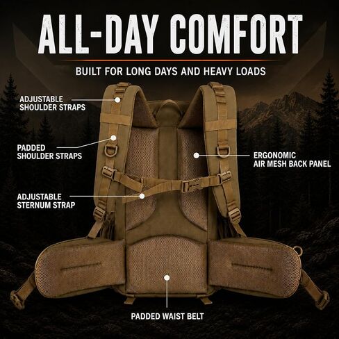 Lone Trail SB1 25L Silent Hunting Backpack - Bow and Rifle Carry System | Quiet brushed fabric day pack, waterproof rain cover included, MOLLE webbing, organized storage for deer and elk hunts in Saudi Arabia